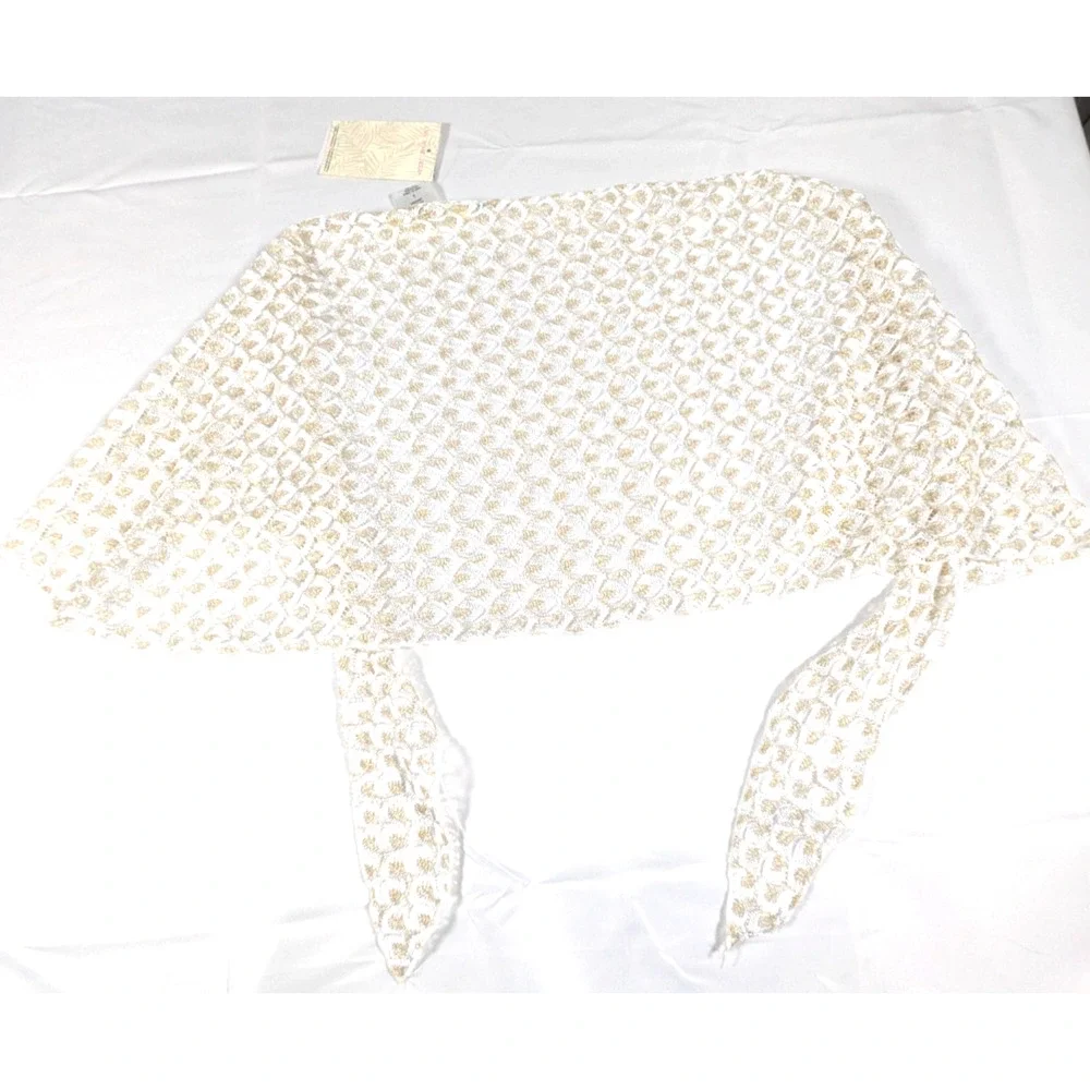 Miken Swim Sarong Wrap Skirt Large NWT Gold White Metallic Crochet Beach CoverUp